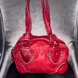 B. Makowsky Red Studded Shoulder Bag